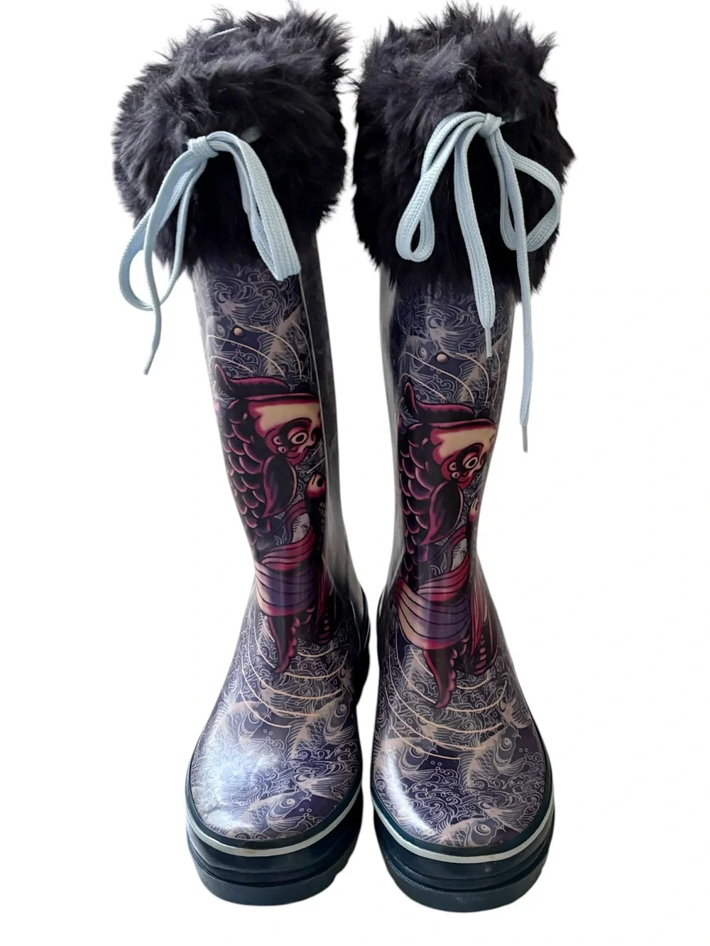 VINTAGE Y2K ED HARDY Koi Print Original Rain Snow Boots Size 7